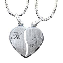 925er Silber Partner Anhänger Herz 2 Halsketten mit SOFORTGRAVUR + VORSCHAU: Gravur auf der Vorderseite : 2 Vornamen oder 2 Buchstaben inklusive von GravUp