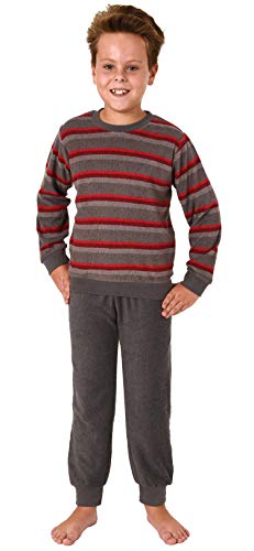 Jungen Frottee Pyjama Schlafanzug Langarm mit Bündchen - Streifenoptik - 291 501 13 578, Farbe:grau, Größe:122/128 von Great Boy