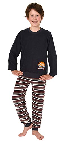 Toller Jungen Frottee Pyjama Langarm mit Bündchen und Cooler Stickerei - 291 501 13 577, Farbe:anthrazit, Größe:134/140 von Great Boy
