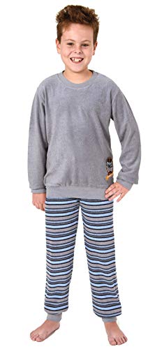 Toller Jungen Frottee Pyjama Langarm mit Bündchen und Cooler Stickerei - 291 501 13 577, Farbe:grau, Größe:122/128 von Great Boy