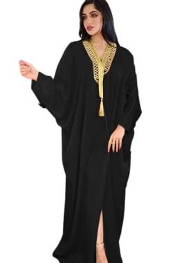 Greatfool Kaftan Damen lang - Traditioneller Damen-Djellaba im Stil eines marokkanischen Kaftans oder eines Kabylenkleids - Schwarz von Greatfool