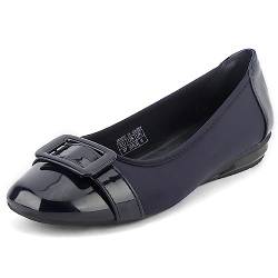 Greatonu Damen Casual Klassische Geschlossene Office Square Toe Ballerinas Buckle Flache Schuhe Navy EU 36 von Greatonu