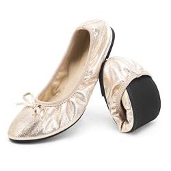 Greatonu Damen Foldable Ballet Flats Comfort Portable Travel Slip on Slipper Shoes Gold EU 36 von Greatonu