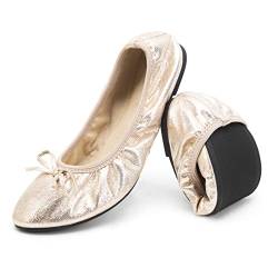 Greatonu Damen Foldable Ballet Flats Comfort Portable Travel Slip on Slipper Shoes Gold EU 39 von Greatonu