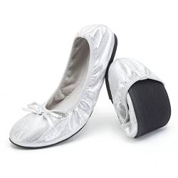 Greatonu Damen Foldable Ballet Flats Comfort Portable Travel Slip on Slipper Shoes Silver EU 37 von Greatonu