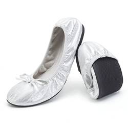 Greatonu Damen Foldable Ballet Flats Comfort Portable Travel Slip on Slipper Shoes Silver EU 40 von Greatonu