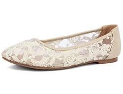 Greatonu Damen Geschlossene Ballerinas Brautschuhe atmungsaktiv Lace Flache Schuhe Beige Größe EU 36 von Greatonu