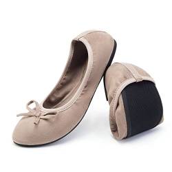 Greatonu Damen Geschlossene Ballerinas Flach Freizeit Tanzschuhe, Beige, 41 EU von Greatonu