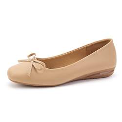 Greatonu Damen Geschlossene Ballerinas Flache Schuhe Klassische Ballerinas für Damen mit Schleife Flat Ballet, Beige, 36 EU von Greatonu