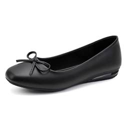 Greatonu Damen Geschlossene Ballerinas Flache Schuhe Klassische Ballerinas für Damen mit Schleife Flat Ballet, Schwarz, 40 EU von Greatonu