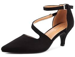 Greatonu Damen Low Heels Kleid Pointed Kitten Pumps Schuhe Schwarz-T EU 41 von Greatonu