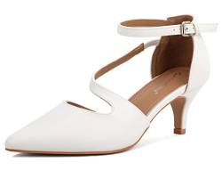 Greatonu Damen Low Heels Kleid Pointed Kitten Pumps Schuhe Weiß EU 36 von Greatonu