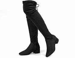 Greatonu Damen Overknee Stiefel Warme Winter Lange Stiefel mit seitlichem Reißverschluss Zurück Spitze Mode Oberschenkel Hohe Stiefel 1.77 inchs Schwarz EU 36 von Greatonu