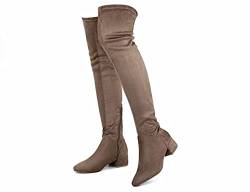 Greatonu Damen Overknee Stiefel Warme Winter Lange Stiefel mit seitlichem Reißverschluss Zurück Spitze Mode Oberschenkel Hohe Stiefel 1.77 inchs Taupe EU 41 von Greatonu