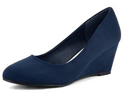 Greatonu Damen Pumps Keilabsatz Pointed Toe Office Schuhe Blau Größe 36EU von Greatonu