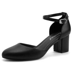 Greatonu Damen Pumps Riemchenpumps Spangenpumps Sandale mit Knöchelriemen Blockabsatz Geschlossener Spitze Glitzer Pumps - Perfekt für Hochzeiten und Partys Schwarz Kunstleder 36 EU von Greatonu