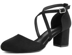 Greatonu Damen Pumps Riemchenpumps Spangenpumps Sandale mit Kreuz Knöchelriemen Blockabsatz Geschlossener Spitze Glitzer Pumps - Perfekt für Hochzeiten und Partys Schwarz 40 EU von Greatonu