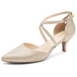 Greatonu Damen Pumps aus Veloursleder mit Kittenabsatz Pointed Toe Gold Glitter Größe 36 von Greatonu