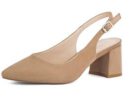 Greatonu Damen Spitzschuh Slingback Pumps Blockabsatz Damen Pumps Knöchelriemen Kleid Sandalen Beige EU 40 von Greatonu