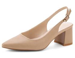 Greatonu Damen Spitzschuh Slingback Pumps Blockabsatz Damen Pumps Knöchelriemen Kleid Sandalen Nude EU 38 von Greatonu