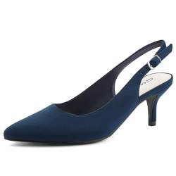 Greatonu Spitz Sandalen Slingback Kitten Absatz Pointed Toe Shoes Blau EU36 von Greatonu