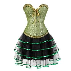 Grebrafan Burlesque Corsage Korsett mit Tütü Tüllrock Jacquard Korsage Kostüm Damen (EUR(38-40) XL, Grün) von Grebrafan