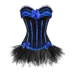 Grebrafan Burlesque Corsage mit Minirock Tutu Gestreift Korsett Reißverschluss Damen (EUR(36-38) L, Blau) von Grebrafan