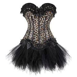 Grebrafan Burlesque Corsage mit Minirock Tutu Korsett Reißverschluss Damen (EUR(36-38) L, Leopard) von Grebrafan