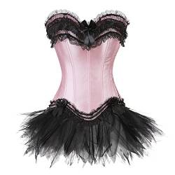 Grebrafan Burlesque Corsage mit Minirock Tutu Reißverschluss Korsett Damen (EUR(30-32) XS, Rosa) von Grebrafan