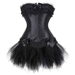 Grebrafan Burlesque Corsage mit Minirock Tutu Reißverschluss Korsett Damen (EUR(34-36) M, Schwarz) von Grebrafan