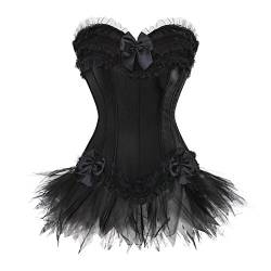 Grebrafan Burlesque Corsage mit Minirock Tutu Reißverschluss Korsett Damen (EUR(36-38) L, Schwarz) von Grebrafan