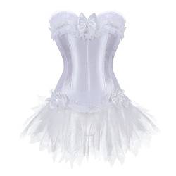 Grebrafan Burlesque Corsage mit Minirock Tutu Reißverschluss Korsett Damen (EUR(38-40) XL, Weiß) von Grebrafan