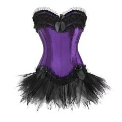 Grebrafan Burlesque Corsage mit Minirock Tutu Reißverschluss Korsett Damen (EUR(48-50) 6XL, Lila) von Grebrafan