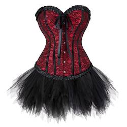 Grebrafan Burlesque Corsage mit Minirock Tutu Renaissance Korsett Damen (EUR(36-38) L, Rot) von Grebrafan