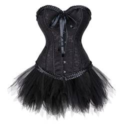 Grebrafan Burlesque Corsage mit Minirock Tutu Renaissance Korsett Damen (EUR(38-40) XL, Schwarz) von Grebrafan