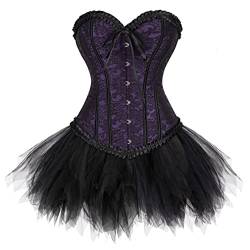 Grebrafan Burlesque Corsage mit Minirock Tutu Renaissance Korsett Damen (EUR(40-42) 2XL, Lila) von Grebrafan