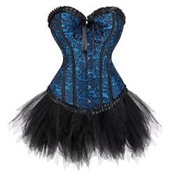 Grebrafan Burlesque Corsage mit Minirock Tutu Renaissance Korsett Damen (EUR(42-44) 3XL, Schwarz Bue) von Grebrafan