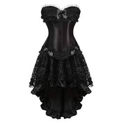 Grebrafan Burlesque Corsage mit Rock Reißverschluss Korsett karneval kostüm Damen (EUR(50-52) 7XL, Schwarz) von Grebrafan