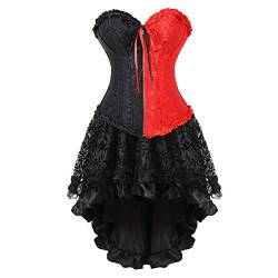 Grebrafan Burlesque Corsage mit Tüll Rock Retro Korsett Reissverschluss kostüm Damen (EUR(40-42) 2XL, Schwarz Rot) von Grebrafan