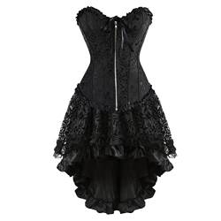 Grebrafan Burlesque Corsage mit Tüll Rock Retro Korsett Reissverschluss kostüm Damen (EUR(50-52) 7XL, Schwarz) von Grebrafan