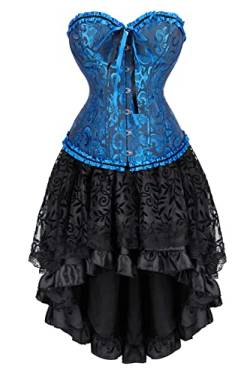 Grebrafan Burlesque Corsage mit Tüll Rock Taillen Korsett kostüm Damen (EUR(38-40) XL, Schwarz Blau) von Grebrafan
