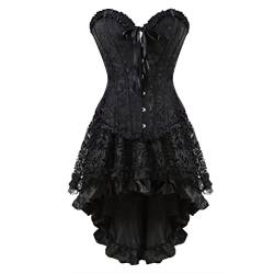 Grebrafan Burlesque Corsage mit Tüll Rock Taillen Korsett kostüm Damen (EUR(48-50) 6XL, Schwarz) von Grebrafan