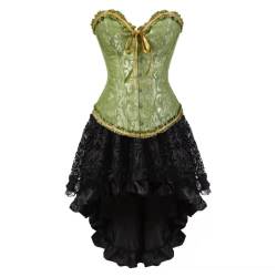 Grebrafan Burlesque Corsage mit Tüll Rock Taillen Korsett kostüm Damen (EUR(50-52) 7XL, Grün) von Grebrafan