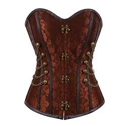 Grebrafan Corsage Korsett Shirt Bustier Korsage Top Steampunk (EUR(42-44) 3XL, Braun) von Grebrafan