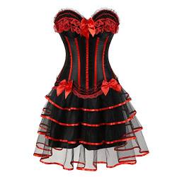 Grebrafan Corsage Korsett mit Tütü Tüllrock Gothic Gestreift Korsage Kostüm Damen (EUR(36-38) L, Rot) von Grebrafan