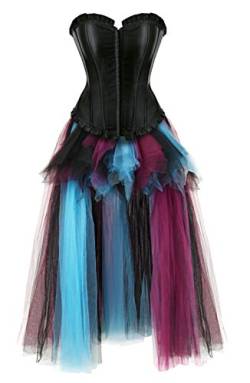 Grebrafan Corsages Steampunk mit Rock Lang aus tüll Karneval Kostüm Taillen Korsage Damen (EUR(42-44) 3XL, Schwarz) von Grebrafan