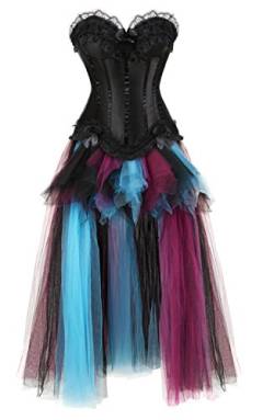 Grebrafan Corsages Steampunk mit Rock Lang aus tüll Karneval Kostüm Vollbrust Korsage Damen (EUR(40-42) 2XL, Schwarz) von Grebrafan