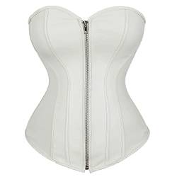 Grebrafan Exclusive Corsage Kunstleder Korsett Reißverschluss Bustier Große Größen (EUR(32-34) S, Weiß) von Grebrafan