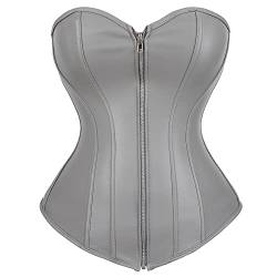 Grebrafan Exclusive Corsage Kunstleder Korsett Reißverschluss Bustier Große Größen (EUR(44-46) 4XL, Silber) von Grebrafan