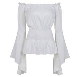 Grebrafan Gothic Bluse Damen Mittelalter Shirt Lange Ärmel Top (EUR(38-40) XL, Weiß) von Grebrafan